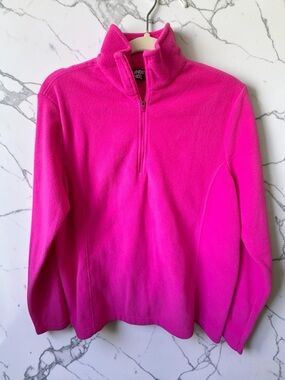 Lands’ End Bright Pink Fleece Quarter Zip Pullover Women’s Medium 10-12